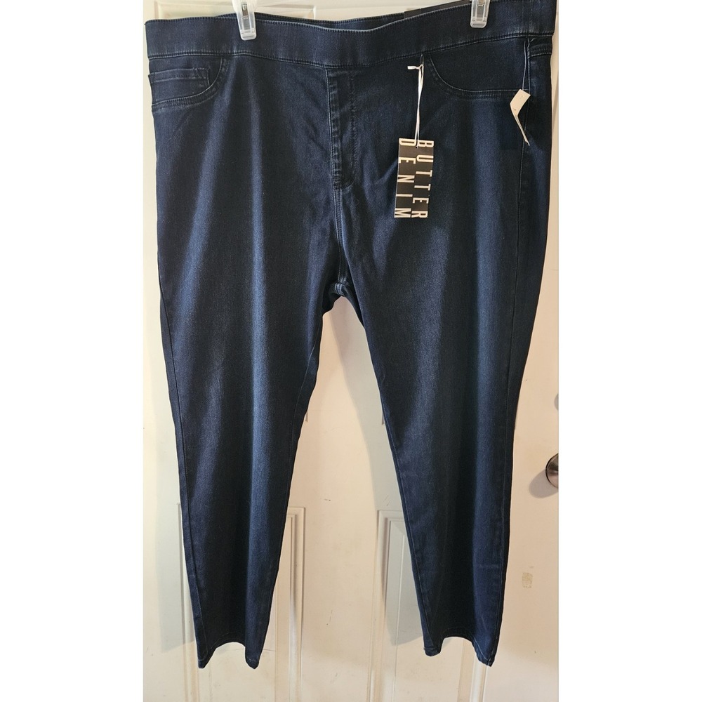 NWT Avenue Butter Denim Skinny Jeans Womens 26AV Dark Wash Pull On Stretch‎ Plus
